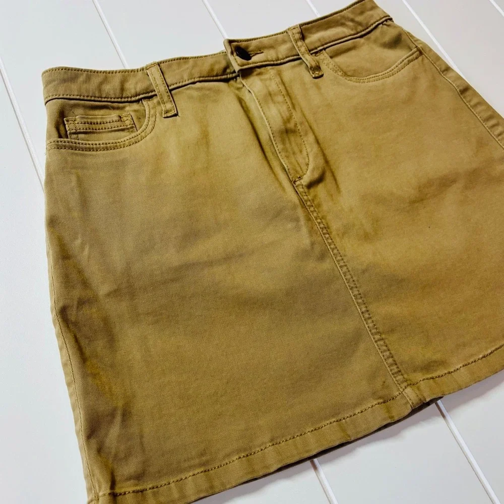 Vintage Y2K Hollister Khaki Stretch Mini Skirt Academia Neutral Size 3